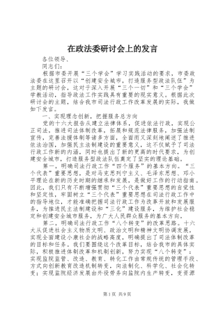 在政法委研讨会上的发言稿