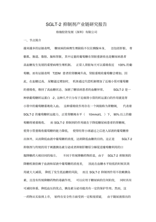 产城会-SGLT-2抑制剂产业链研究报告