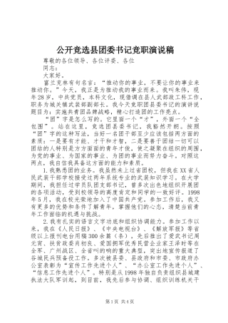 公开竞选县团委书记竞职演说 (3)