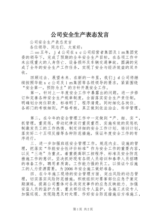 公司安全生产表态发言稿