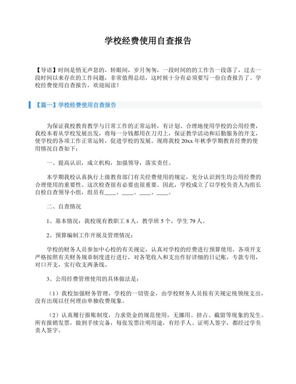学校经费使用自查报告_第1页