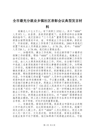 全市最充分就业乡镇社区表彰会议典型发言材料提纲