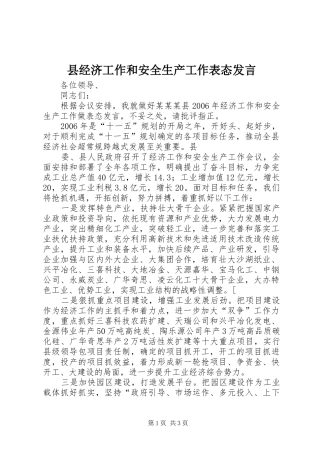 县经济工作和安全生产工作表态发言稿 (2)