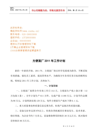 方便面厂年度工作计划方案分析