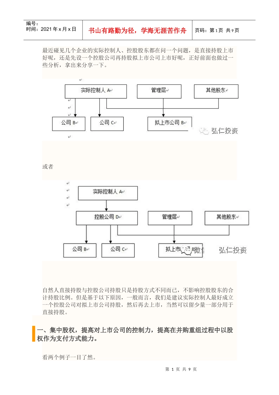 新三板IPO拟上市公司股权结构顶层设计方案_第1页