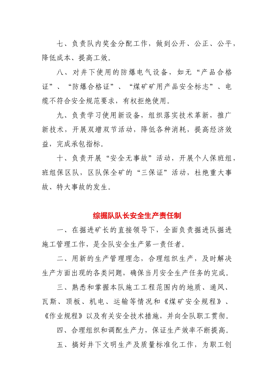 综掘队部门及岗位安全生产责制度_第2页