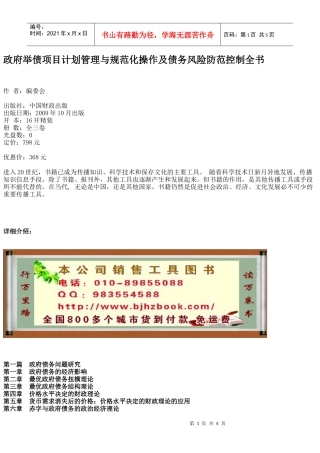 政府举债项目计划管理与规范化操作及债务风险防范控制全书