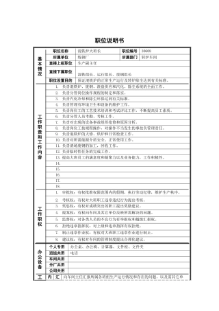 德龙钢铁-混铁炉大班长职位说明书