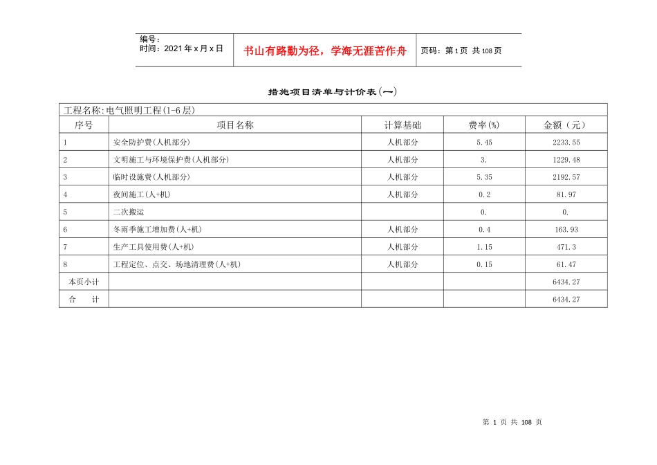 措施项目清单与计价表(一)_第1页