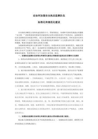 论如何加强安全执法监察队伍