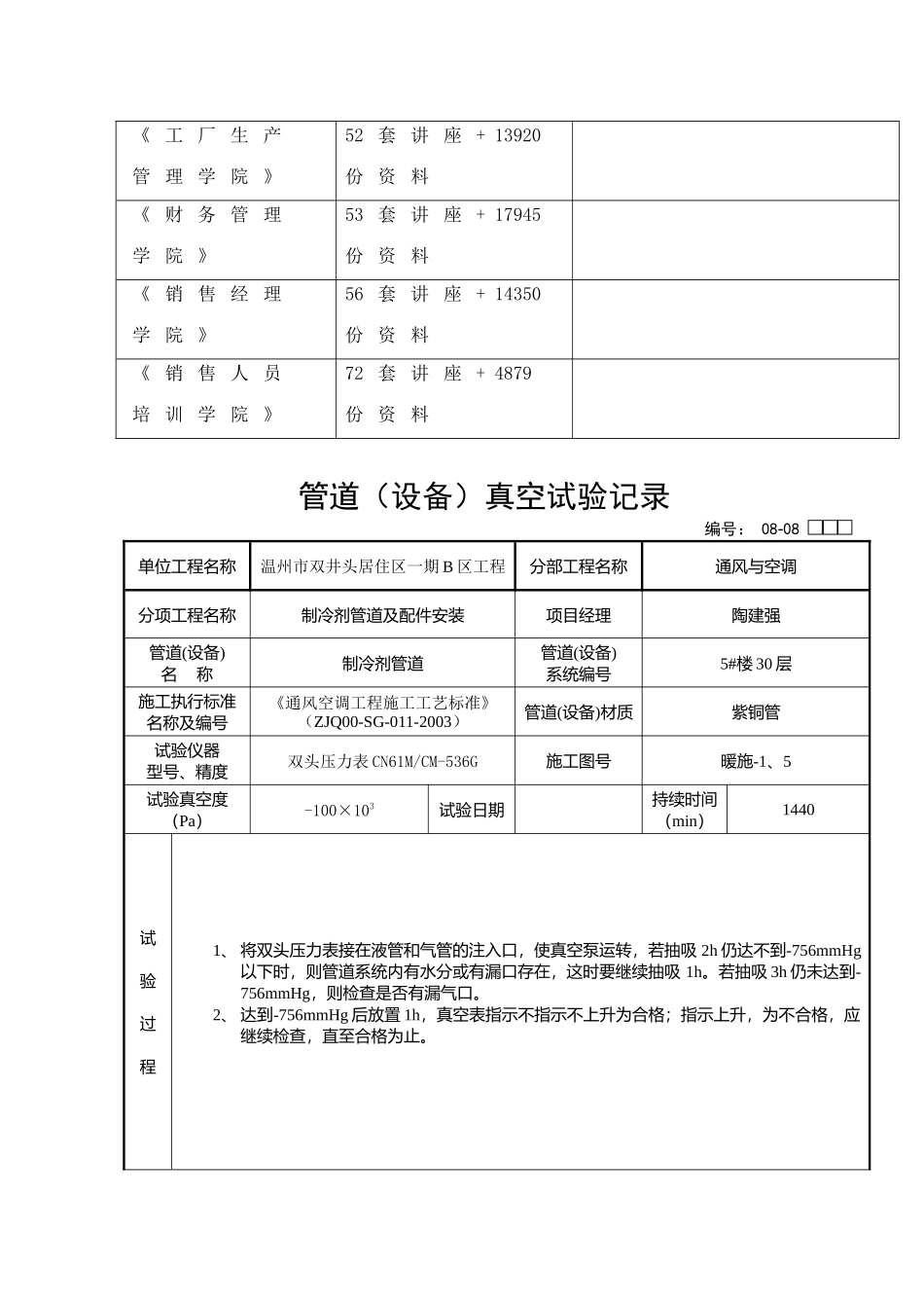 管道(设备)真空试验记录表汇编_第2页