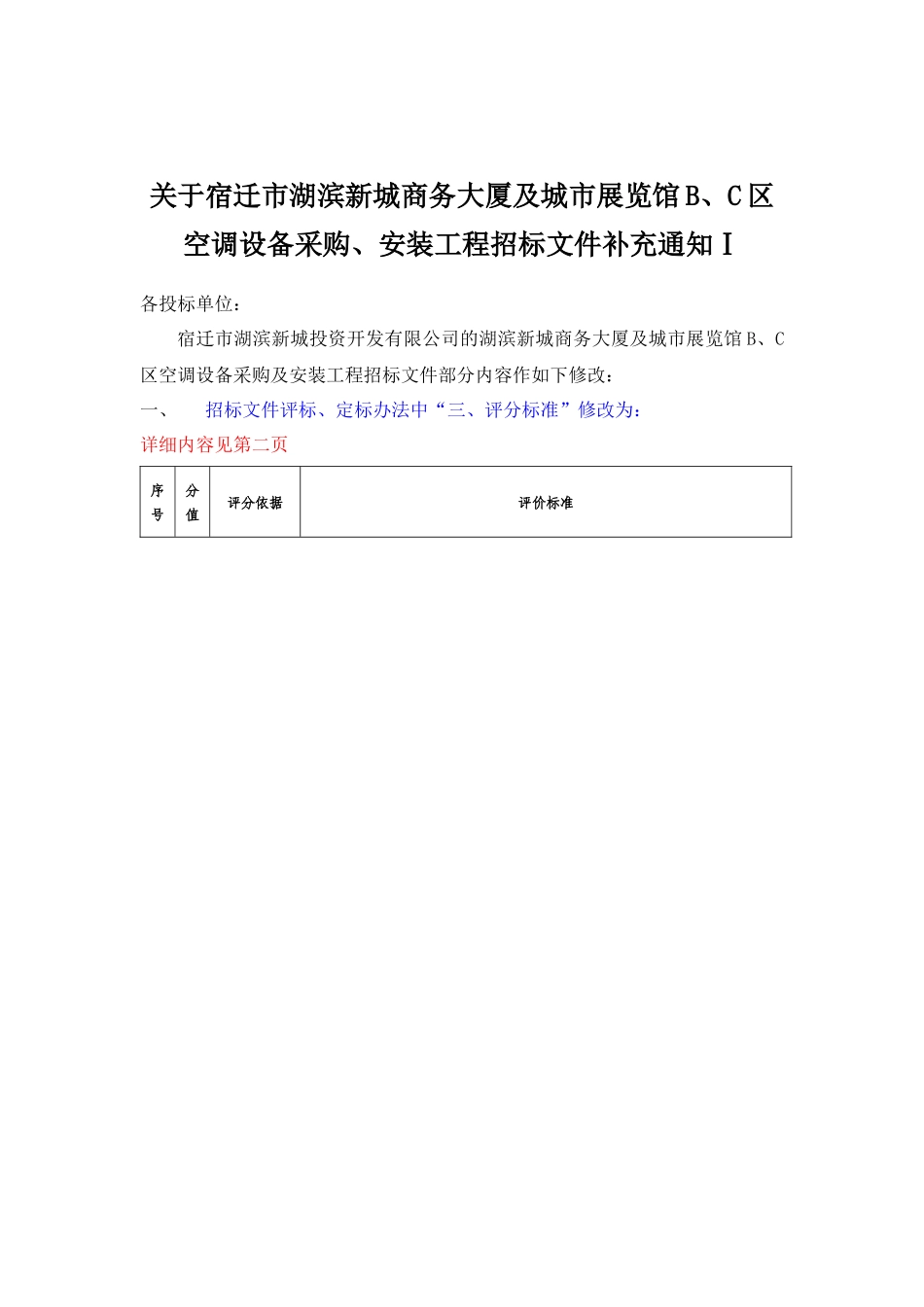 关于宿迁市湖滨新城商务大厦及城市展览馆B、C区空调设备采购、_第1页