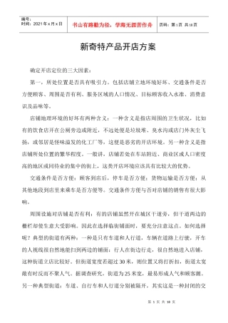 新奇特产品经营方案
