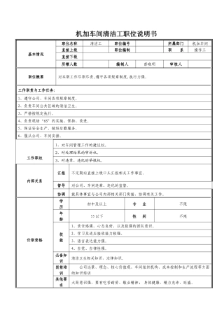 车间清洁工职位说明书