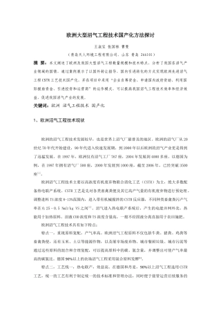 欧洲大型沼气工程技术国产化思路探讨