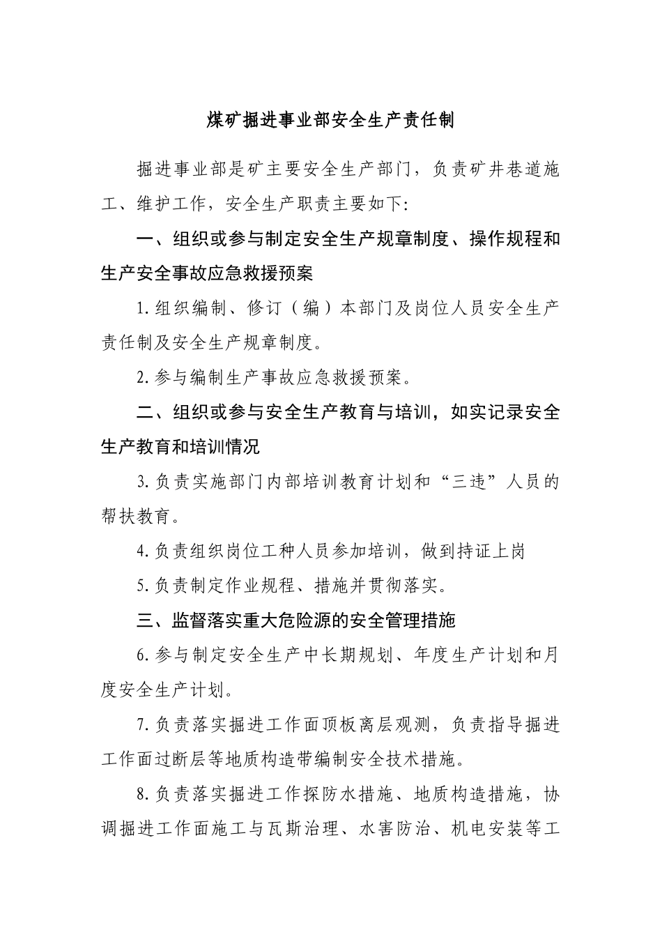 煤矿掘进事业部安全生产责任制汇编_第1页