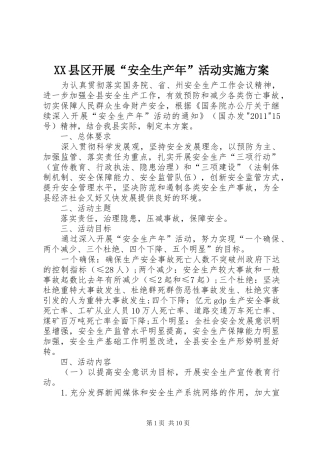 XX县区开展“安全生产年”活动方案