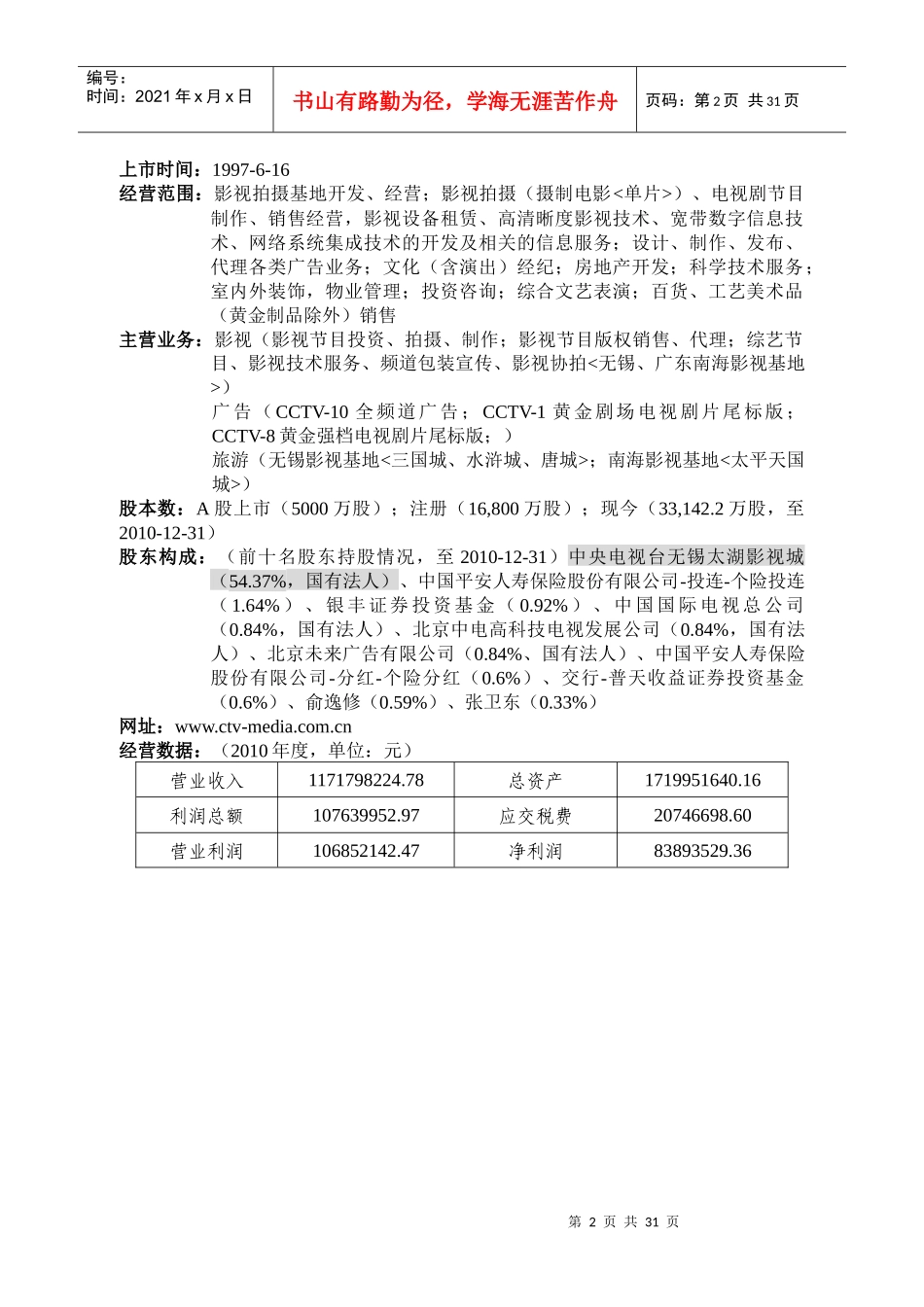 文化创意企业上市情况110516(带目录)—XXXX年度数据_第2页