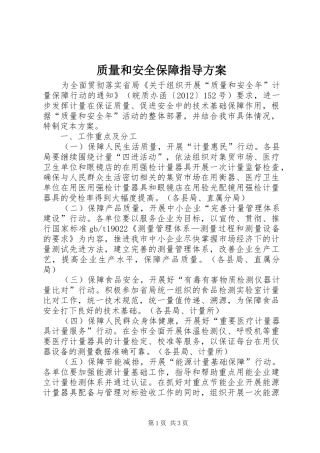 质量和安全保障指导实施方案