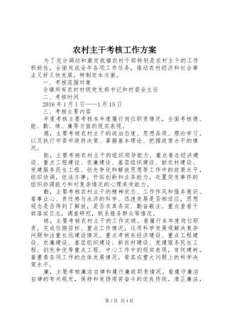 农村主干考核工作实施方案