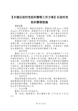 【乡镇后进村党组织整顿工作实施方案】后进村党组织整顿措施