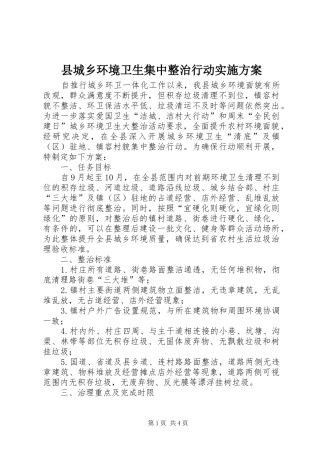 县城乡环境卫生集中整治行动方案