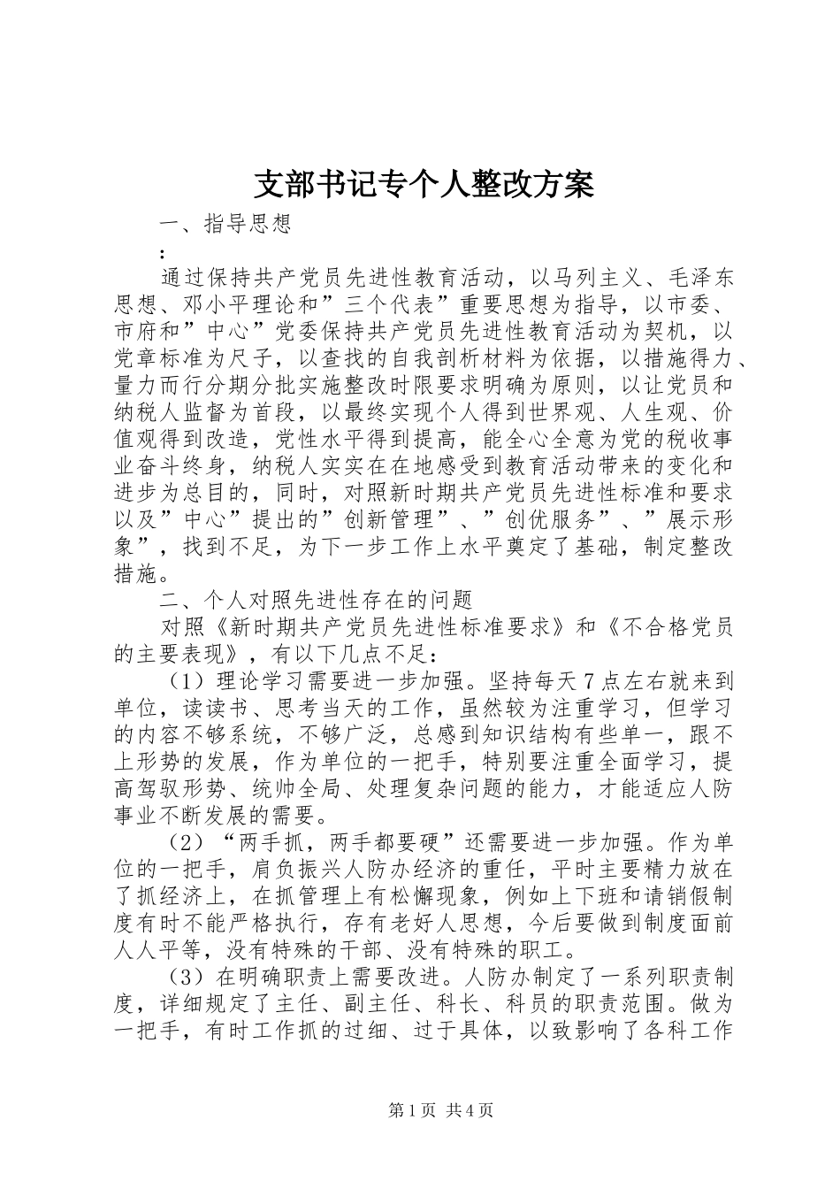 支部书记专个人整改实施方案_第1页