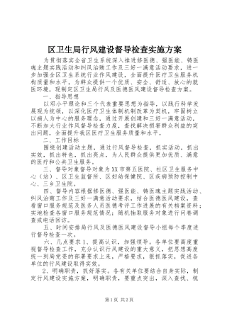 区卫生局行风建设督导检查方案