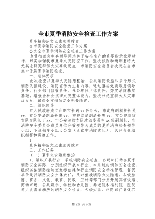全市夏季消防安全检查工作实施方案
