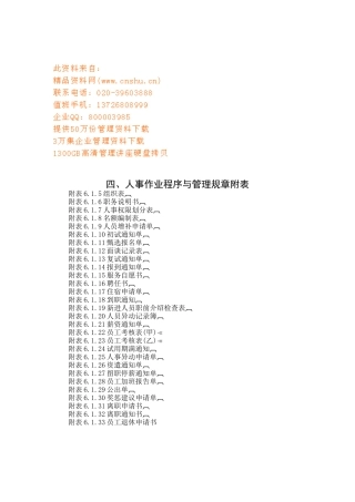 企业人事作业程序与管理规章附表