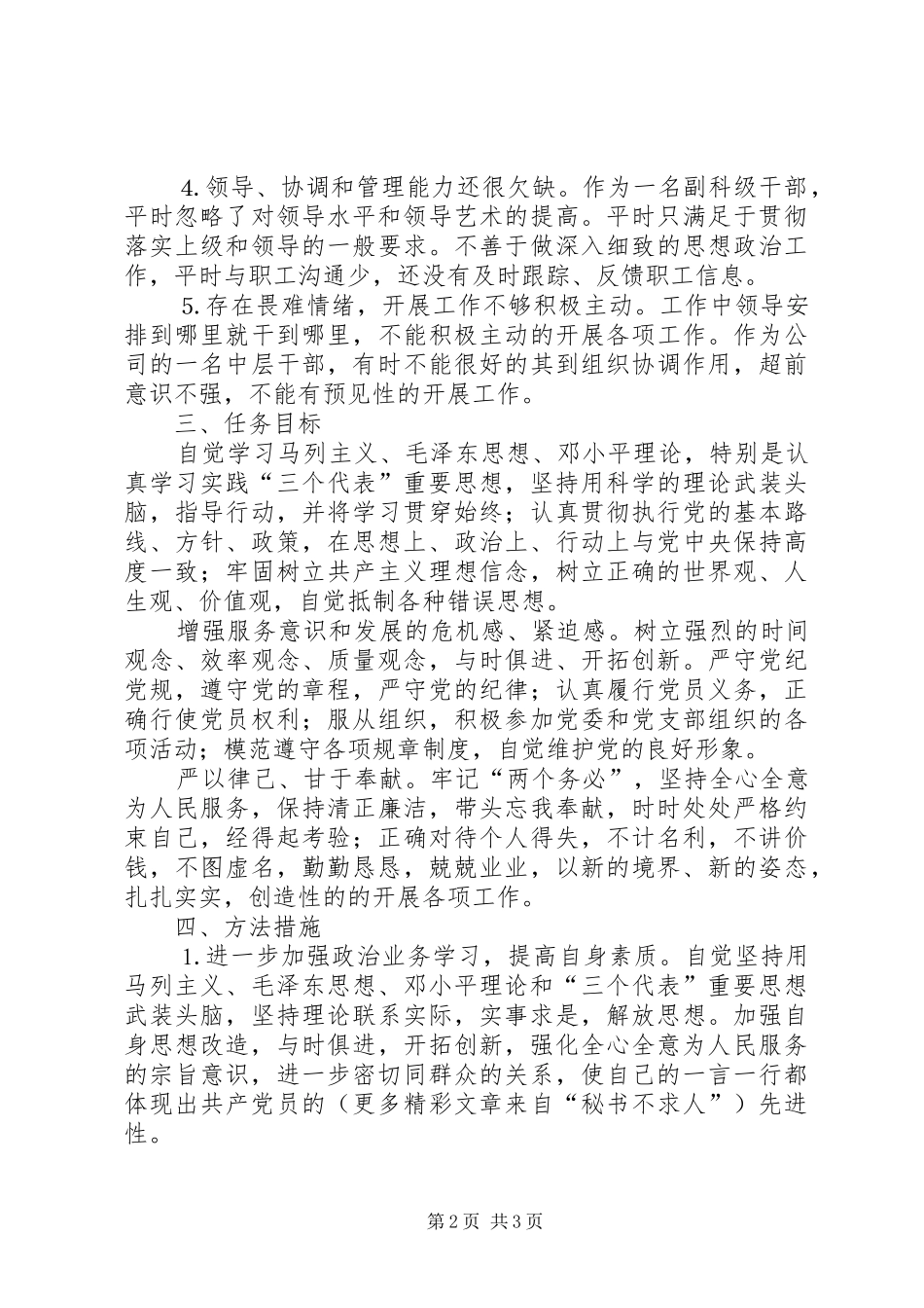 公司中层干部整改实施方案_第2页