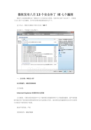 微软八月13个安全补丁IE七个漏洞