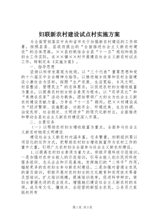 妇联新农村建设试点村方案