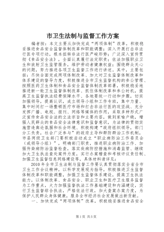 市卫生法制与监督工作实施方案