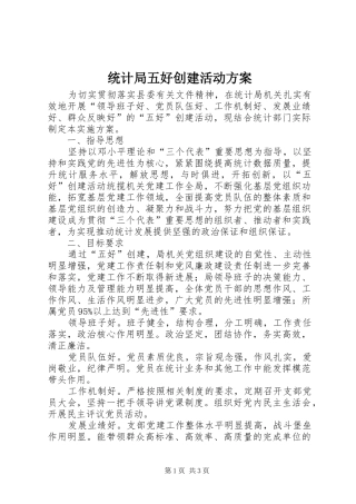统计局五好创建活动实施方案