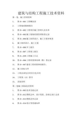 土建施工技术资料目录