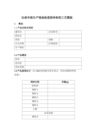 注册申报生产现场检查固体制剂工艺模版