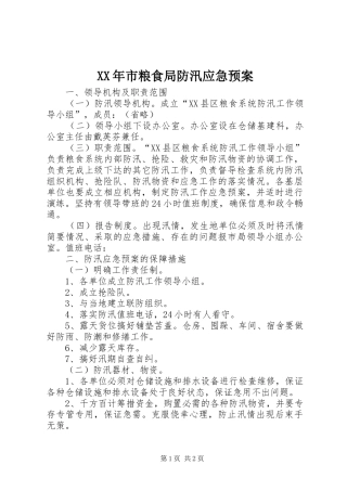 XX年市粮食局防汛应急处理预案