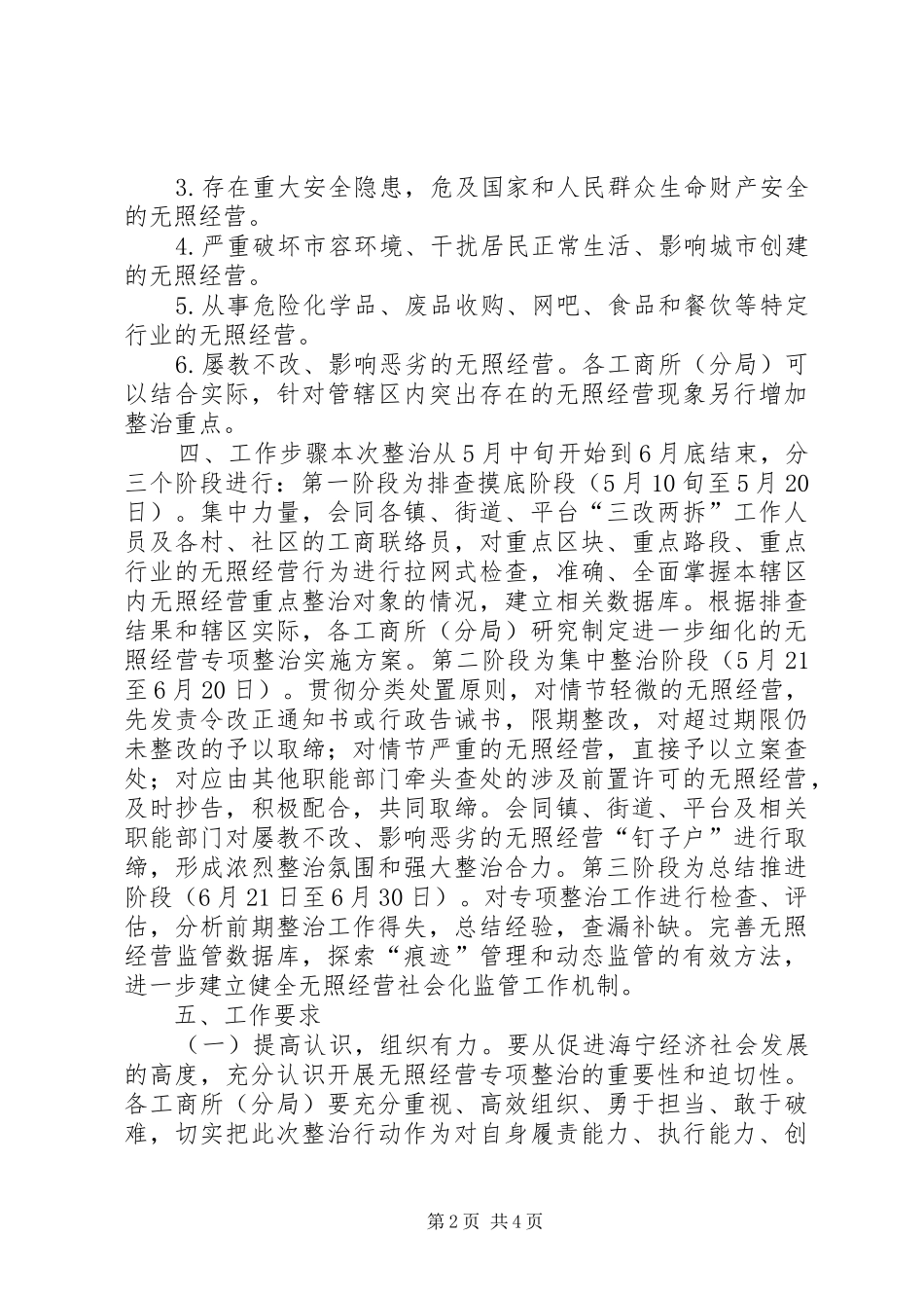 工商局无照经营专项整治实施方案_第2页
