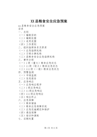 XX县粮食安全应急处理预案