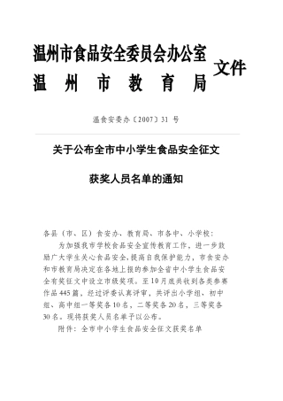 温州市食品安全委员会办公室