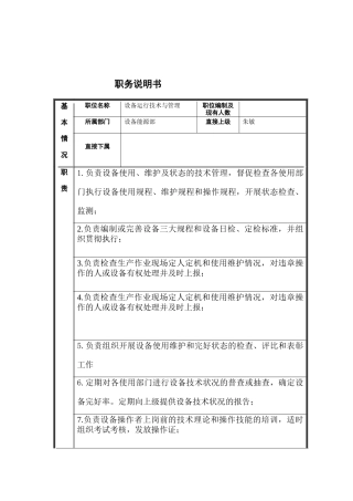 江动股份-设备运行技术与管理职务说明书