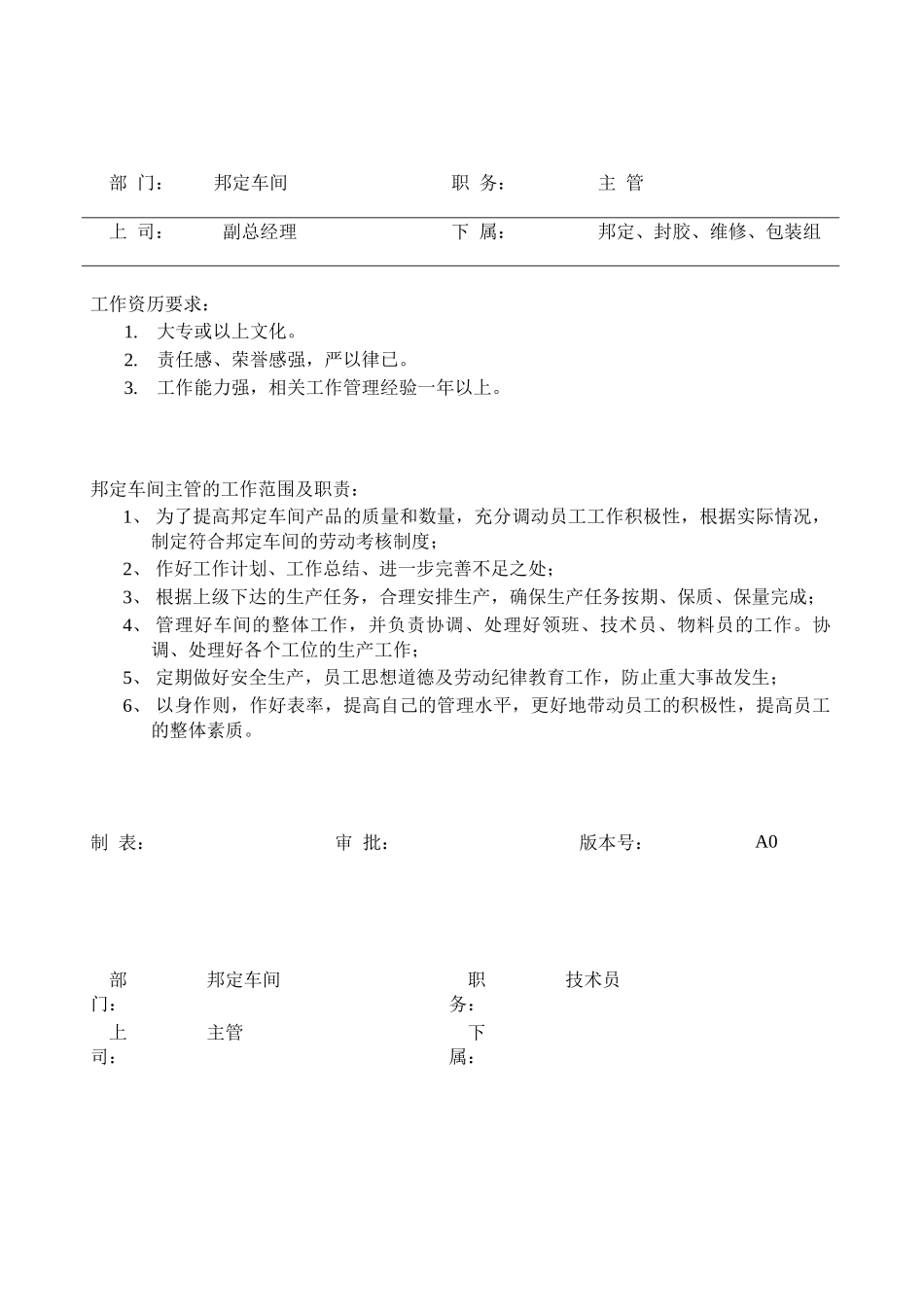 邦定车间岗位职责及任职要求_第1页