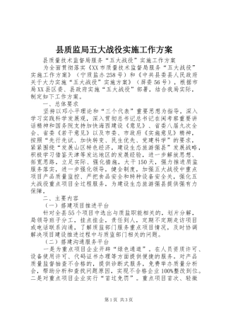 县质监局五大战役实施工作方案