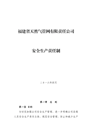 福建省天然气管网有限责任公司安全生产责任制