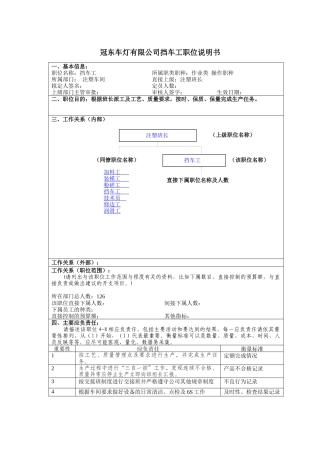 注塑车间职位描述汇总