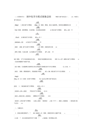 初中化学方程式大全及现象总结汇编