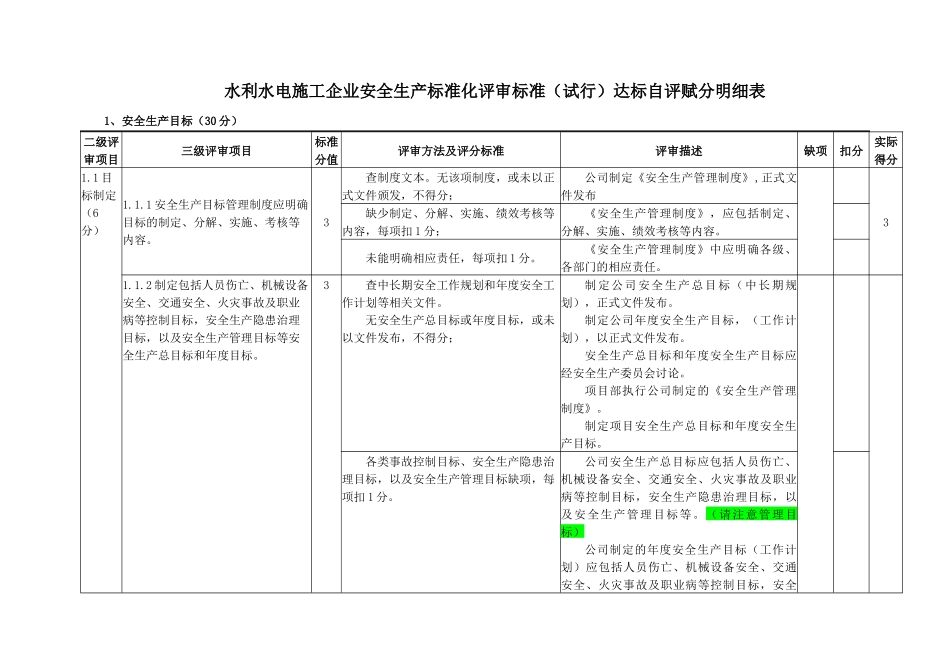 水利水电施工安全生产标准化企业自评_第1页