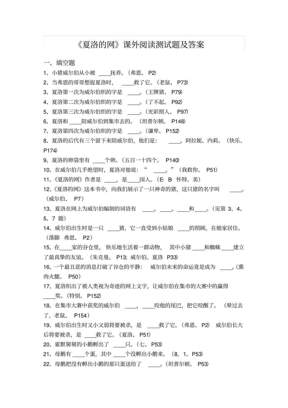 夏洛的网试题及答案_第1页