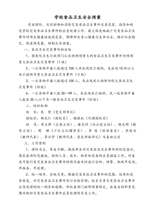 某学校食品卫生安全预案